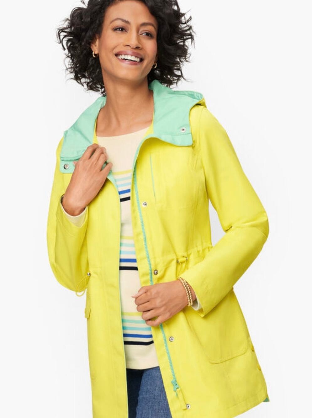 Talbots yellow hooded canvas anorak jacket rain coat women's size small.